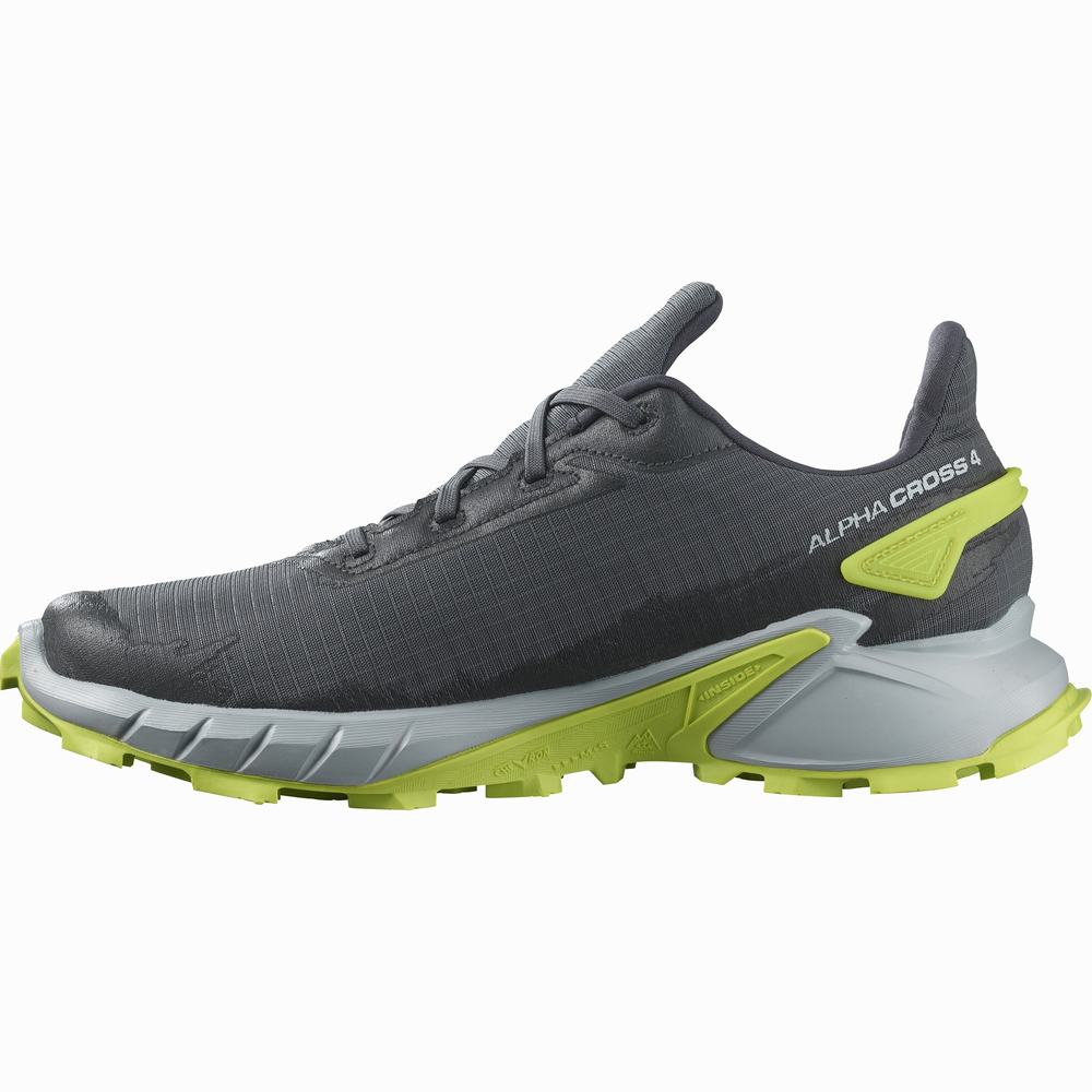 Men's Salomon Alphacross 4 Gore-tex Trail Running Shoes Grey/Light Green | NZ-5962374
