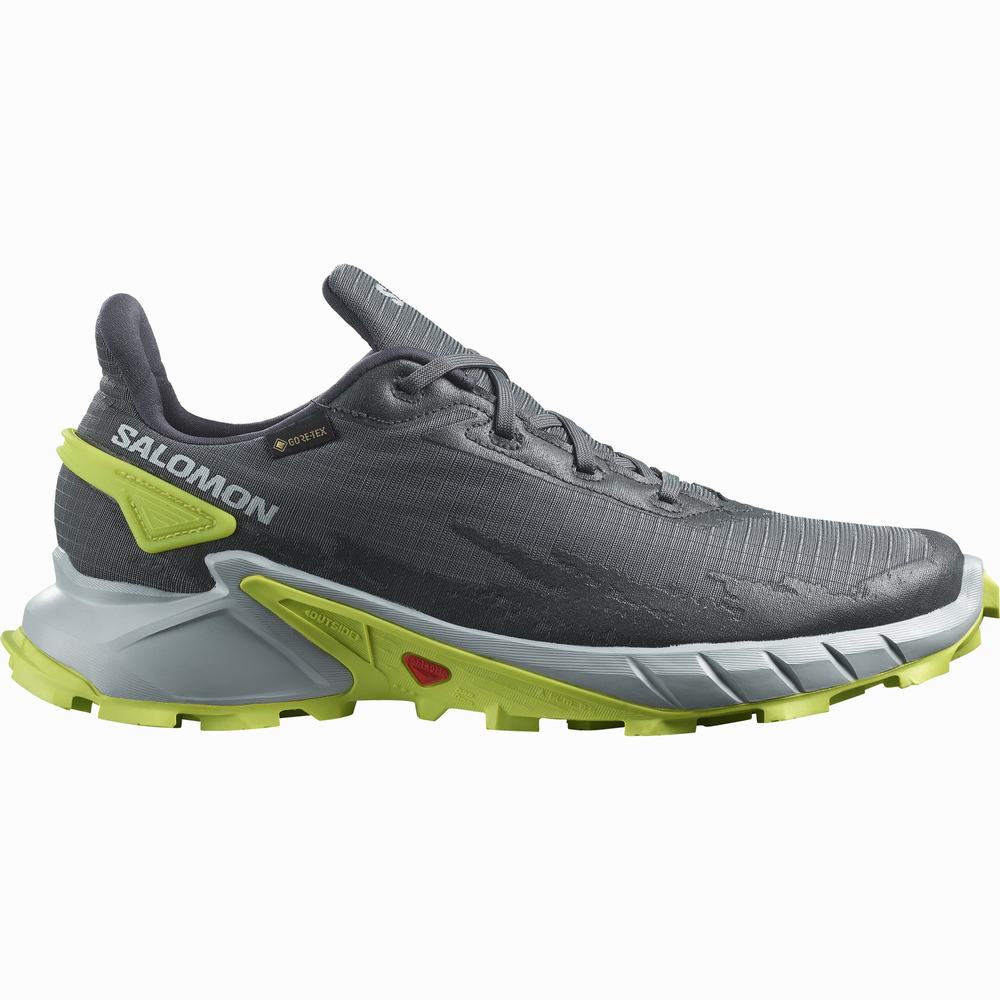 Men\'s Salomon Alphacross 4 Gore-tex Trail Running Shoes Grey/Light Green | NZ-5962374