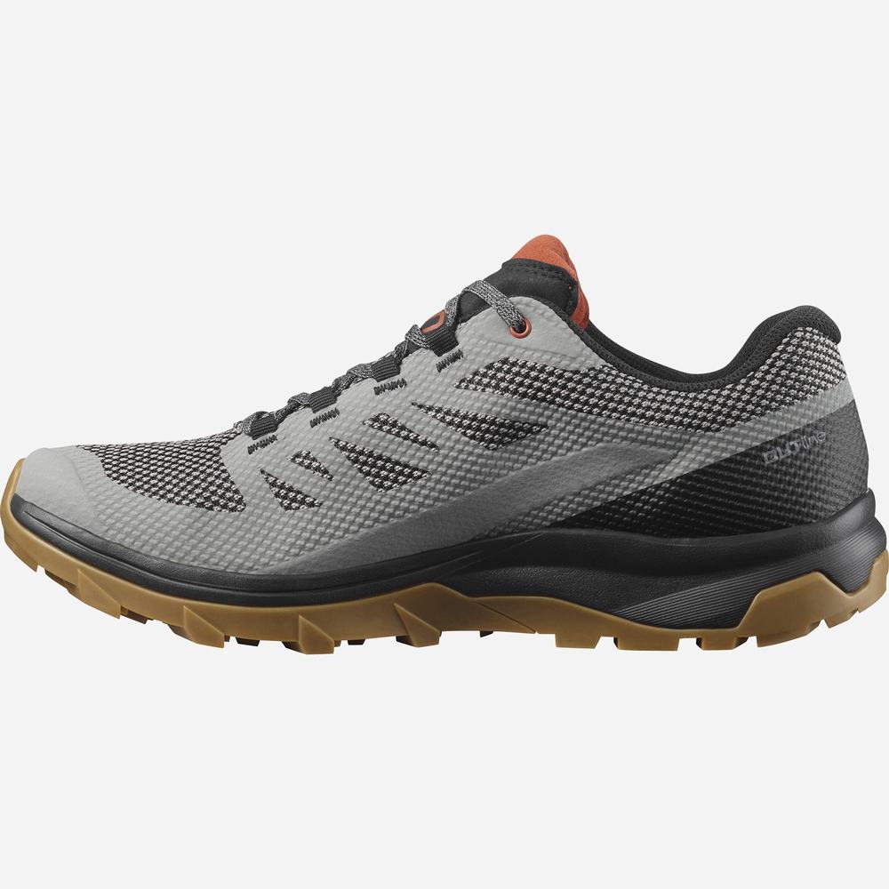 Men's Salomon Outline Gore-tex Hiking Shoes Grey/Black/Dark Red | NZ-2814930