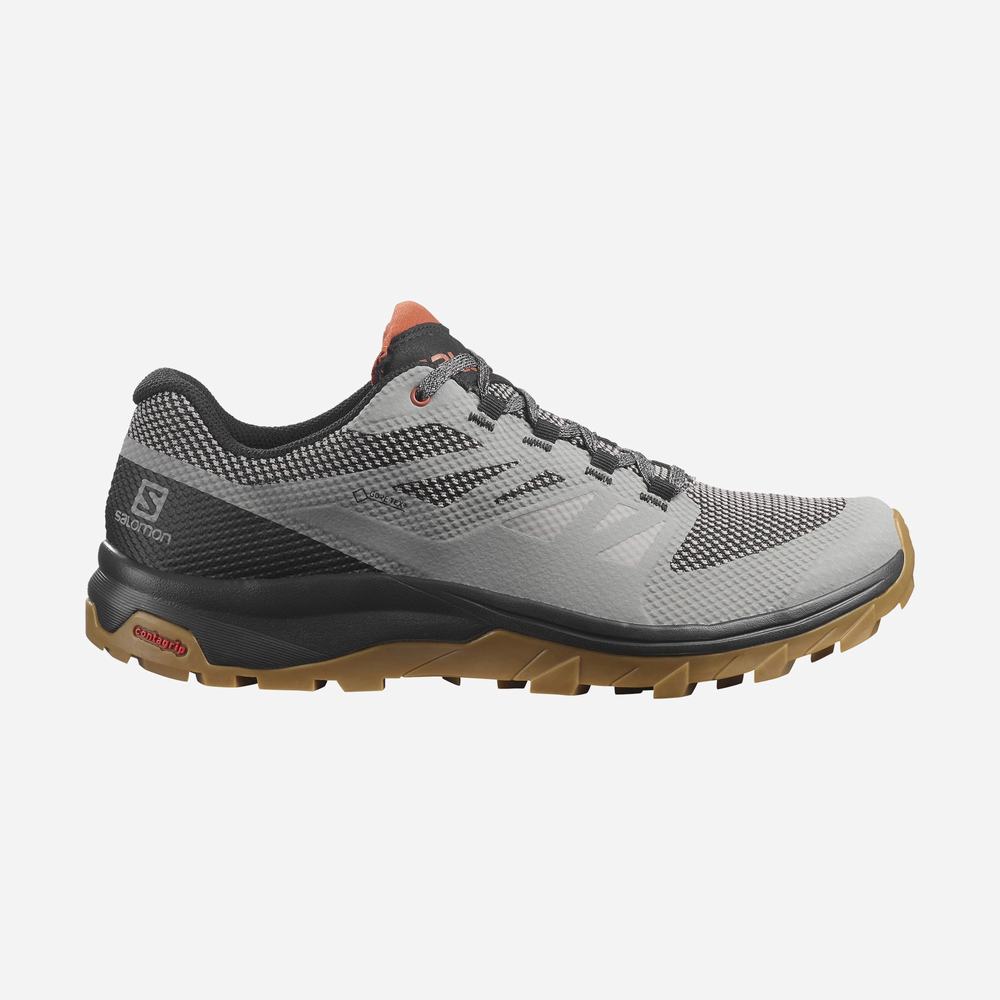 Men\'s Salomon Outline Gore-tex Hiking Shoes Grey/Black/Dark Red | NZ-2814930