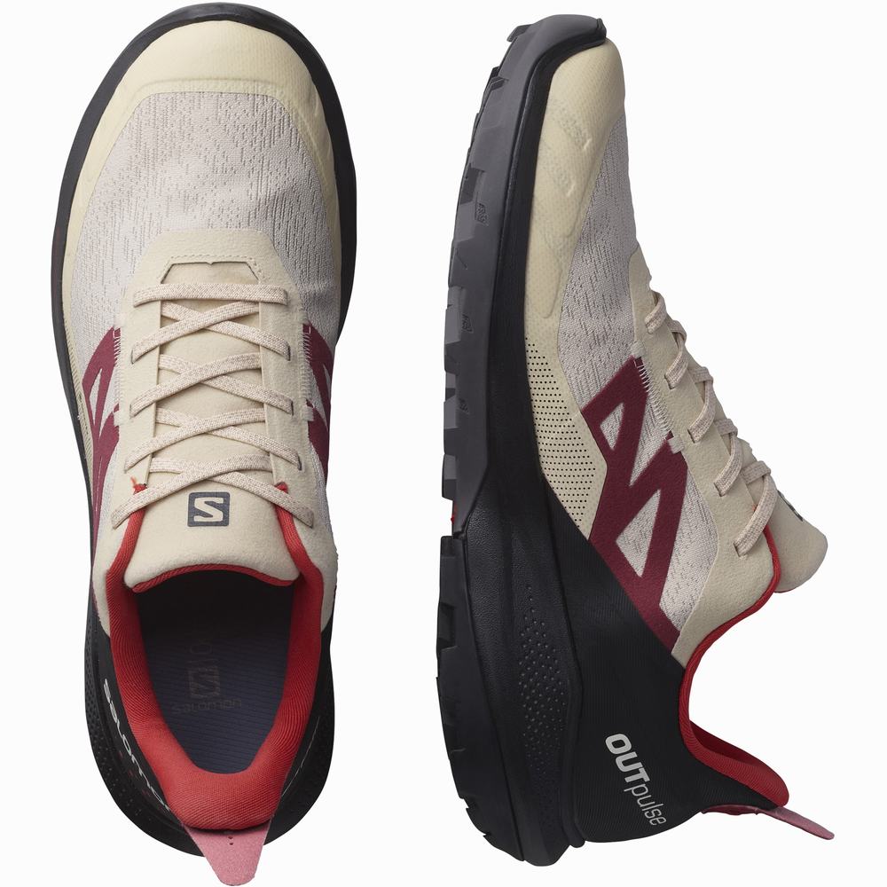 Men's Salomon Outpulse Gore-tex Hiking Shoes Beige/Black/Red | NZ-1386092