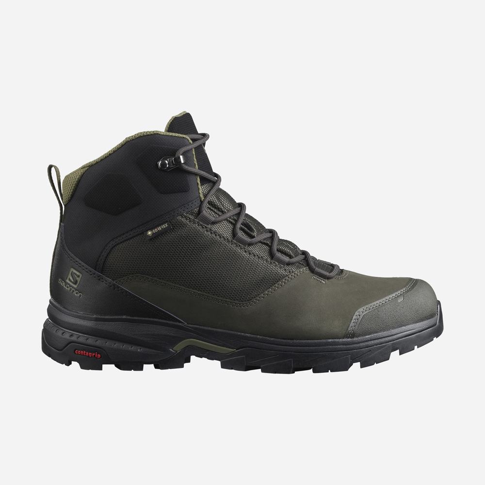 Men\'s Salomon Outward Gore-tex Hiking Boots Black/Olive | NZ-3896051