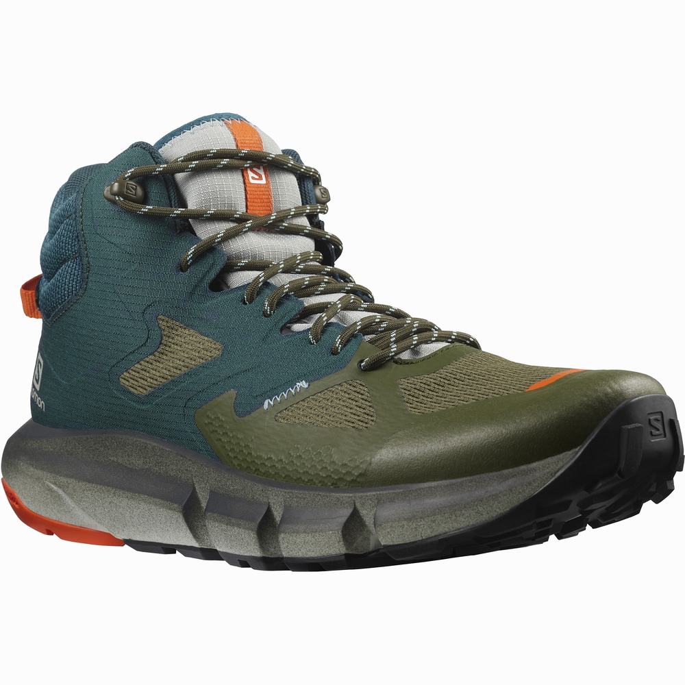 Men's Salomon Predict Hike Mid Gore-tex Hiking Boots Deep Green/Olive/Red Orange | NZ-3708256