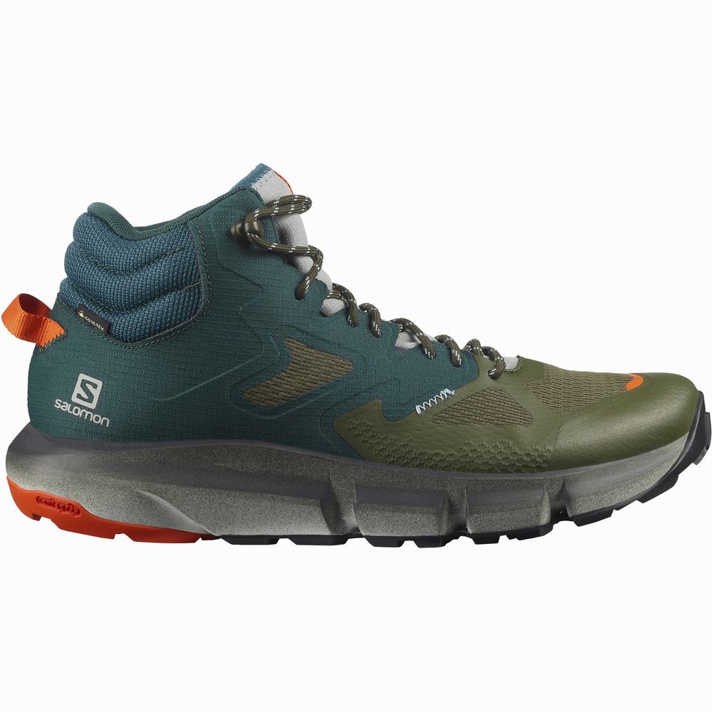 Men\'s Salomon Predict Hike Mid Gore-tex Hiking Boots Deep Green/Olive/Red Orange | NZ-3708256