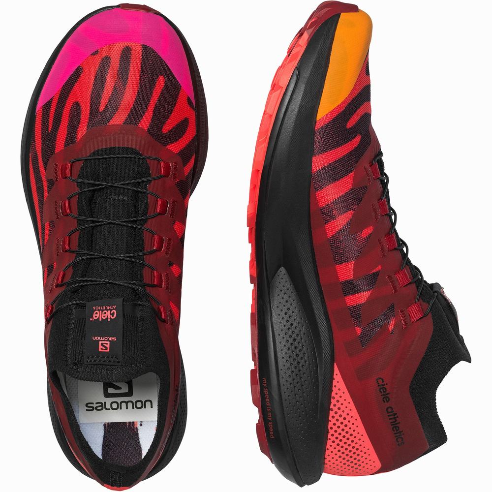 Men's Salomon Pulsar Trail Pro For Ciele Trail Running Shoes Black/Coral/Red | NZ-1094687