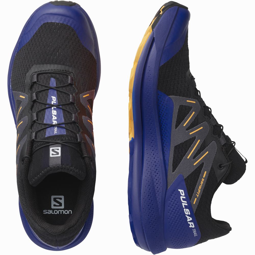 Men's Salomon Pulsar Trail Trail Running Shoes Black/Blue/Orange | NZ-5794136
