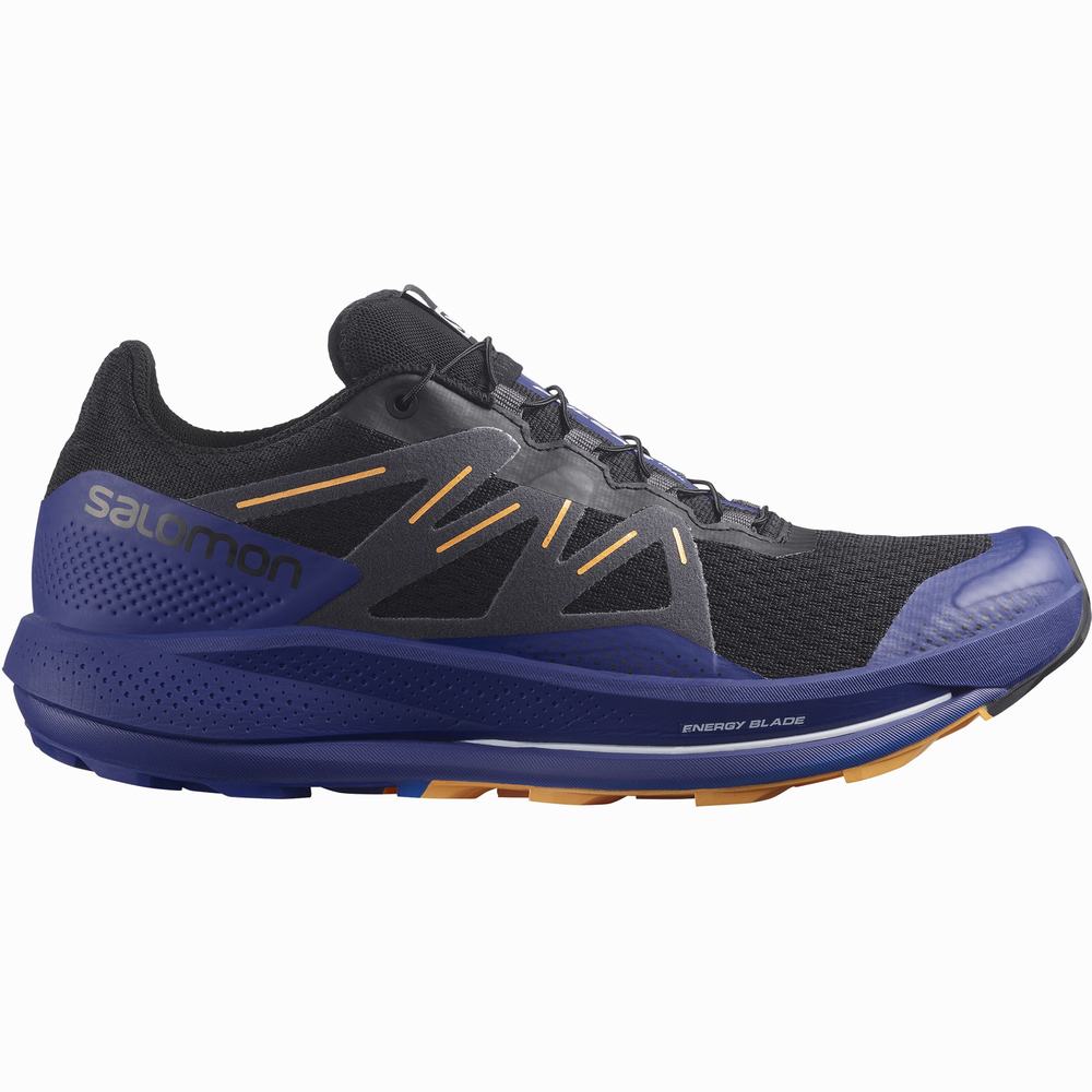 Men\'s Salomon Pulsar Trail Trail Running Shoes Black/Blue/Orange | NZ-5794136