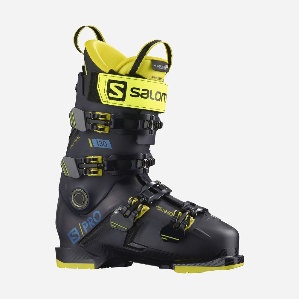 Men\'s Salomon S/Pro 130 Ski Boots Black/Yellow/Blue | NZ-3954012