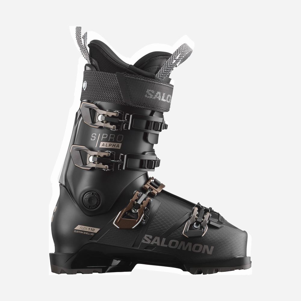 Men\'s Salomon S/Pro Alpha 110 Ski Boots Black/Titanium | NZ-5241986