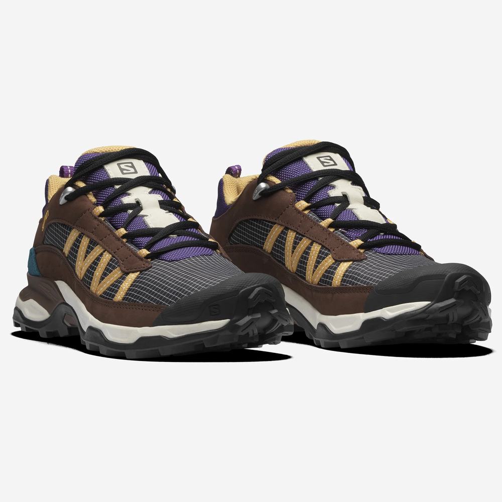 Men's Salomon Shelter Low Leather Sneakers Purple/Chocolate | NZ-5048679