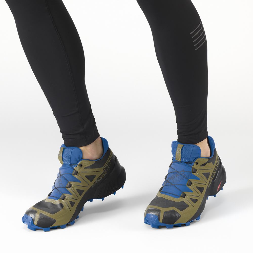 Men's Salomon Speedcross 5 Gore-tex Trail Running Shoes Black/Green | NZ-1457968