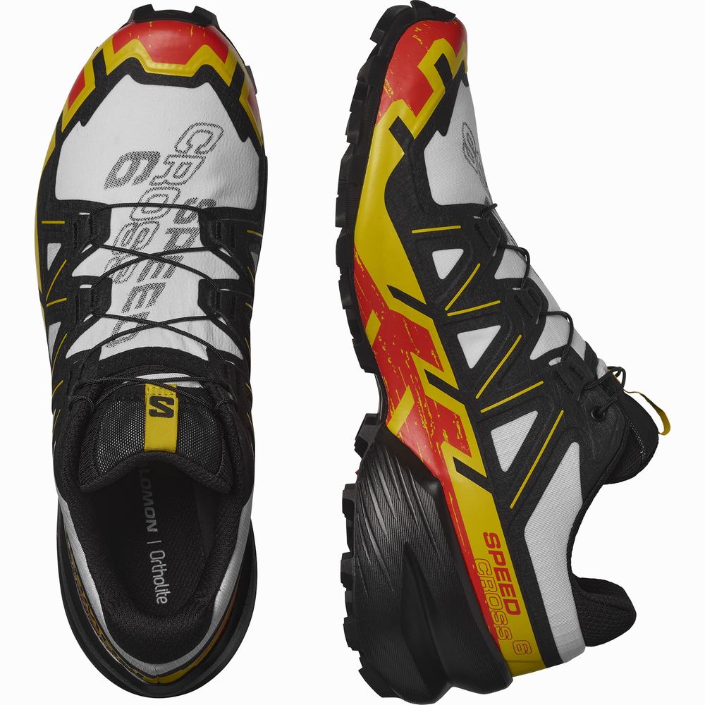 Men's Salomon Speedcross 6 Trail Running Shoes White/Black/Yellow | NZ-7562914