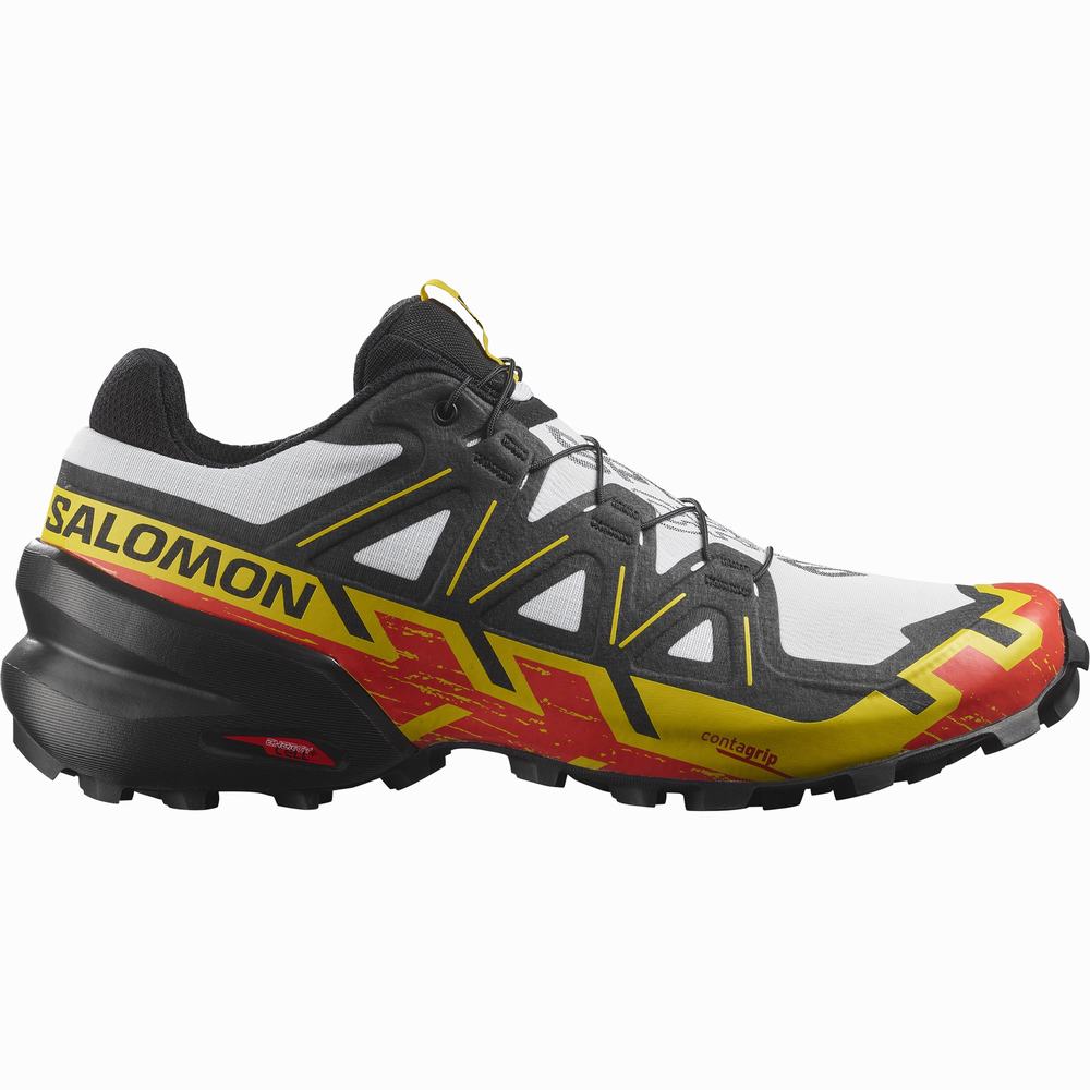 Men\'s Salomon Speedcross 6 Trail Running Shoes White/Black/Yellow | NZ-7562914