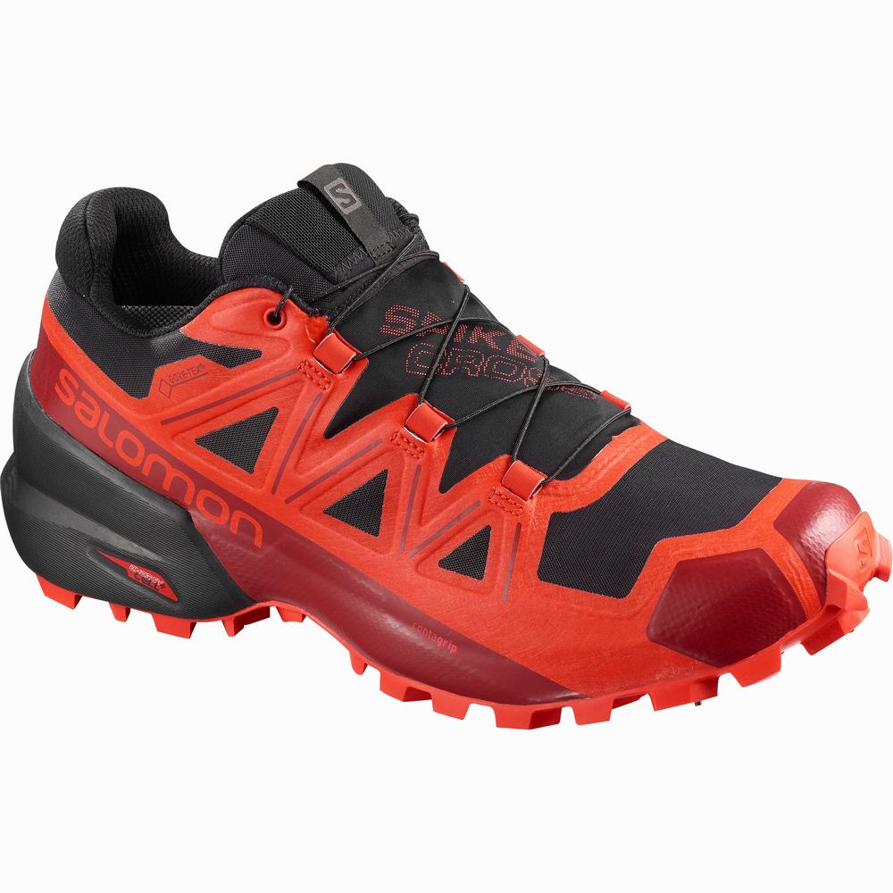 Men\'s Salomon Spikecross 5 Gore-tex Trail Running Shoes Black/Red | NZ-9285473