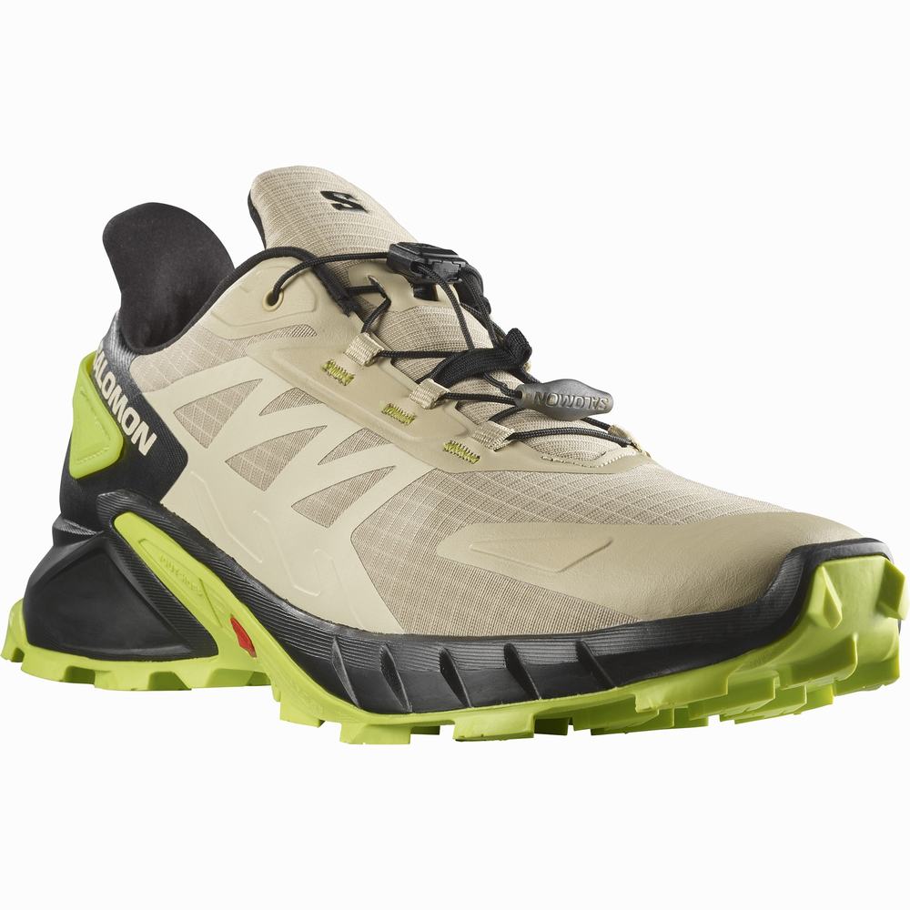 Men's Salomon Supercross 4 Trail Running Shoes Khaki/Black/Light Green | NZ-1634095