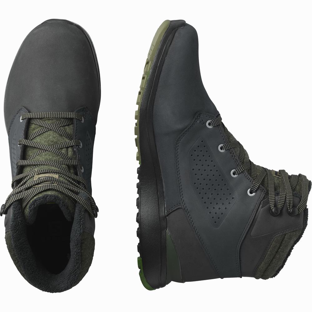 Men's Salomon Utility Winter Climasalomon™ Waterproof Winter Boots Black/Deep Green | NZ-9430785