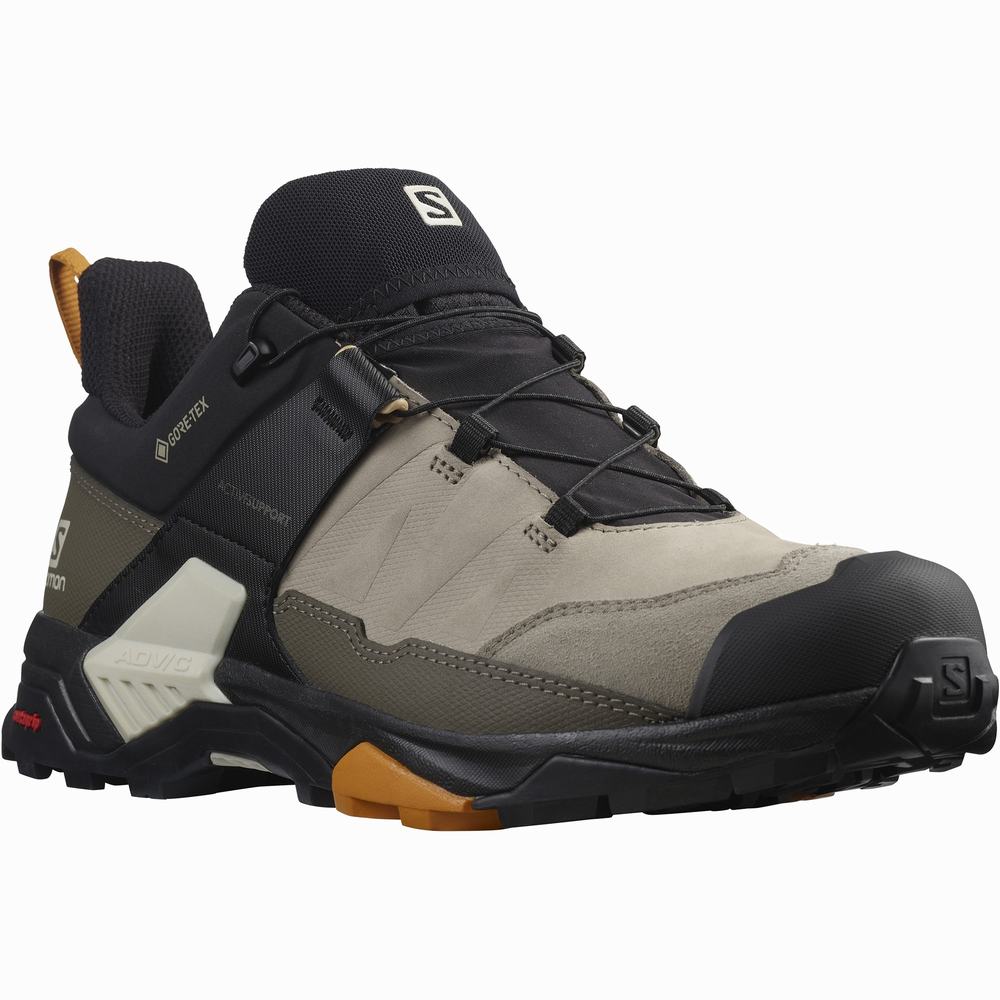 Men's Salomon X Ultra 4 Leather Gore-tex Hiking Shoes Khaki/Black/Gold | NZ-4851263