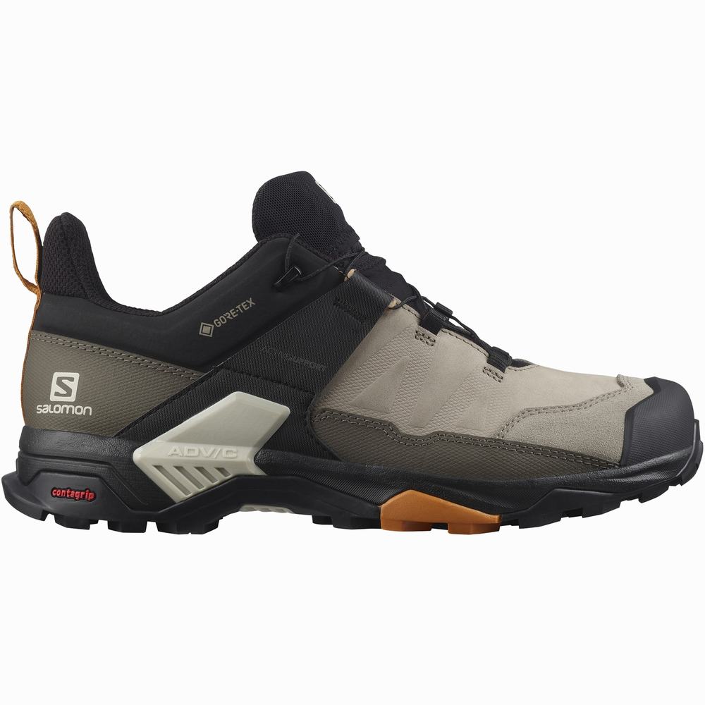 Men\'s Salomon X Ultra 4 Leather Gore-tex Hiking Shoes Khaki/Black/Gold | NZ-4851263