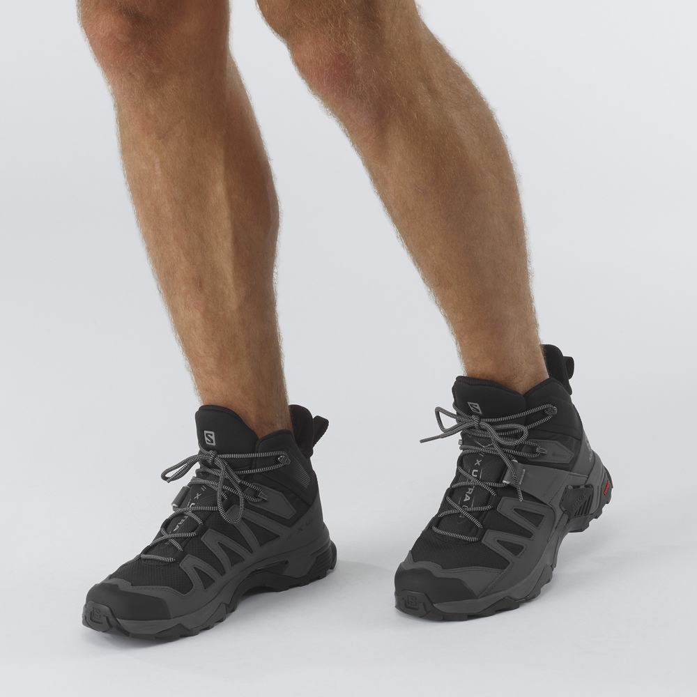 Men's Salomon X Ultra 4 Mid Wide Gore-tex Hiking Boots Black/ Blue | NZ-5897136