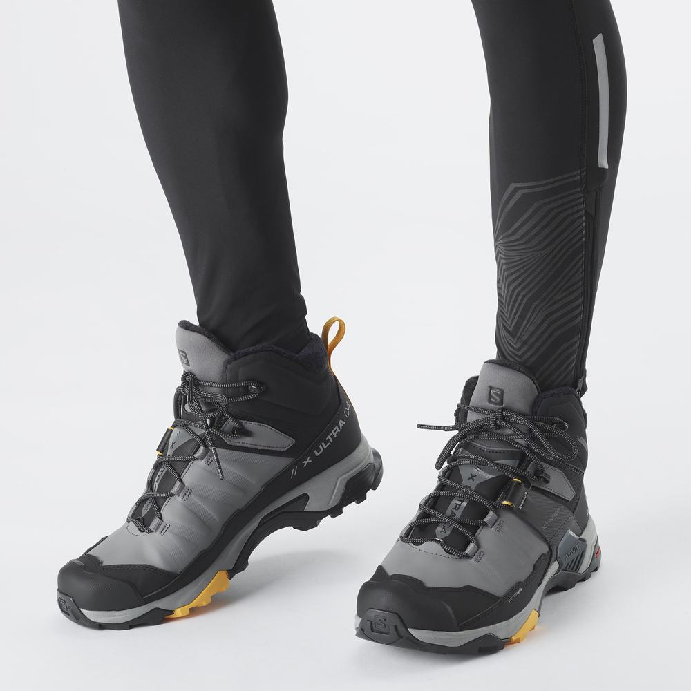 Men's Salomon X Ultra 4 Mid Winter Thinsulate™ Climasalomon™ Waterproof Winter Boots Black/Apricot | NZ-2186749