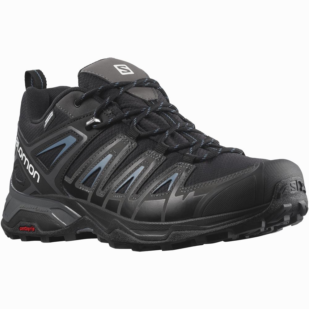 Men's Salomon X Ultra Pioneer Climasalomon™ Waterproof Hiking Shoes Black/ Blue Grey | NZ-6149805