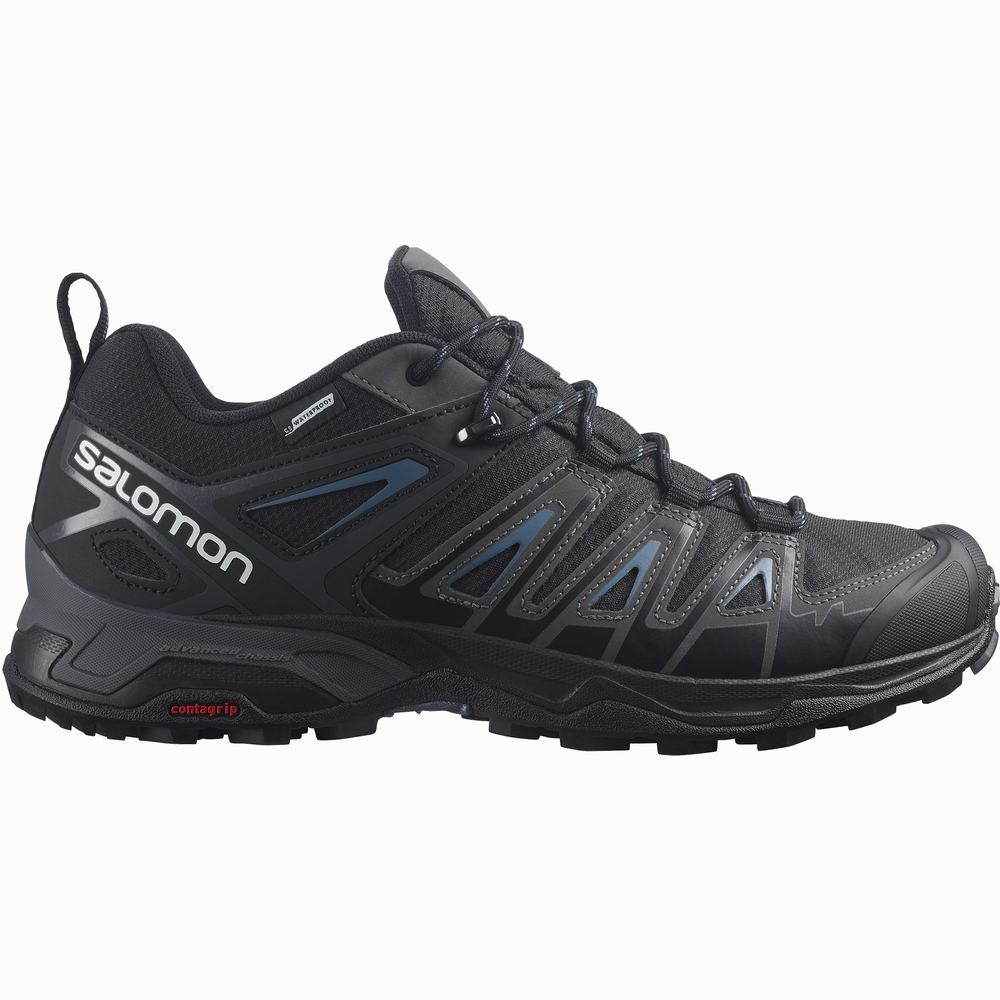 Men\'s Salomon X Ultra Pioneer Climasalomon™ Waterproof Hiking Shoes Black/ Blue Grey | NZ-6149805