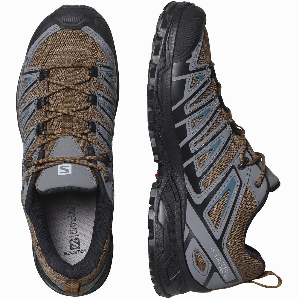 Men's Salomon X Ultra Pioneer Hiking Shoes Brown/Black/Blue | NZ-4592178