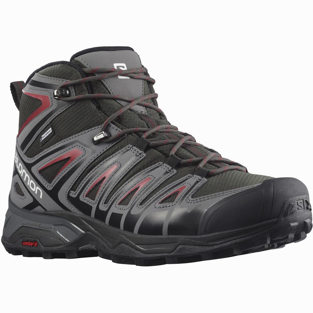 Men's Salomon X Ultra Pioneer Mid Climasalomon™ Waterproof Hiking Boots Black/Red | NZ-1246789