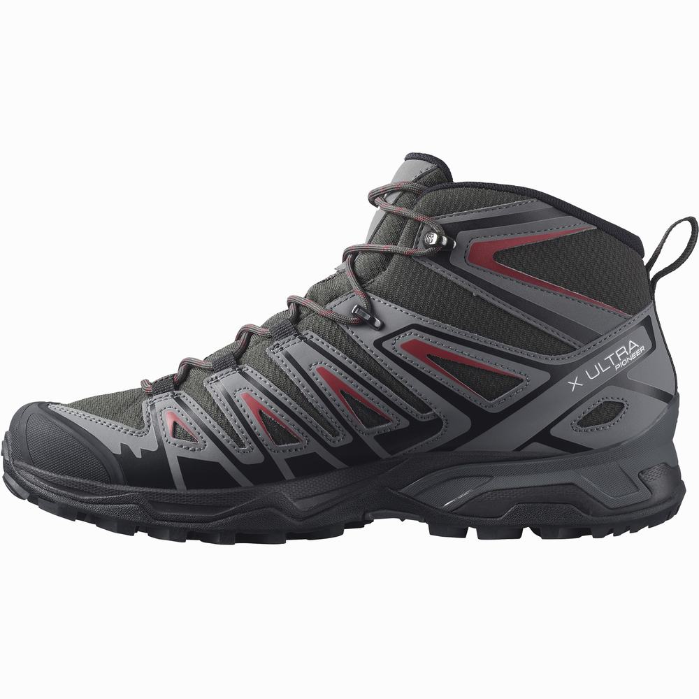 Men's Salomon X Ultra Pioneer Mid Climasalomon™ Waterproof Hiking Boots Black/Red | NZ-1246789