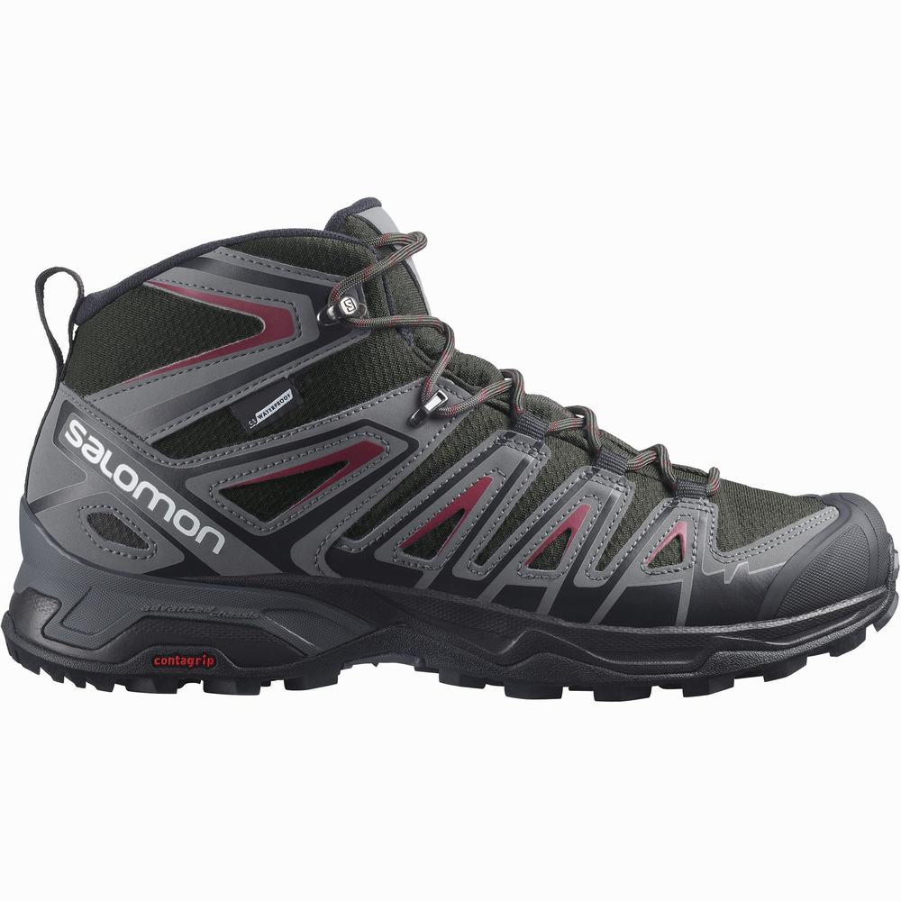 Men\'s Salomon X Ultra Pioneer Mid Climasalomon™ Waterproof Hiking Boots Black/Red | NZ-1246789