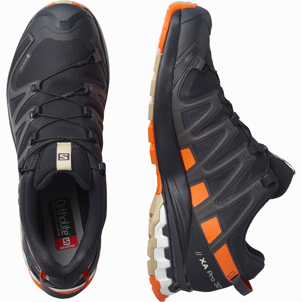 Men's Salomon Xa Pro 3d V8 Gore-tex Hiking Shoes Navy/Red Orange | NZ-2790863