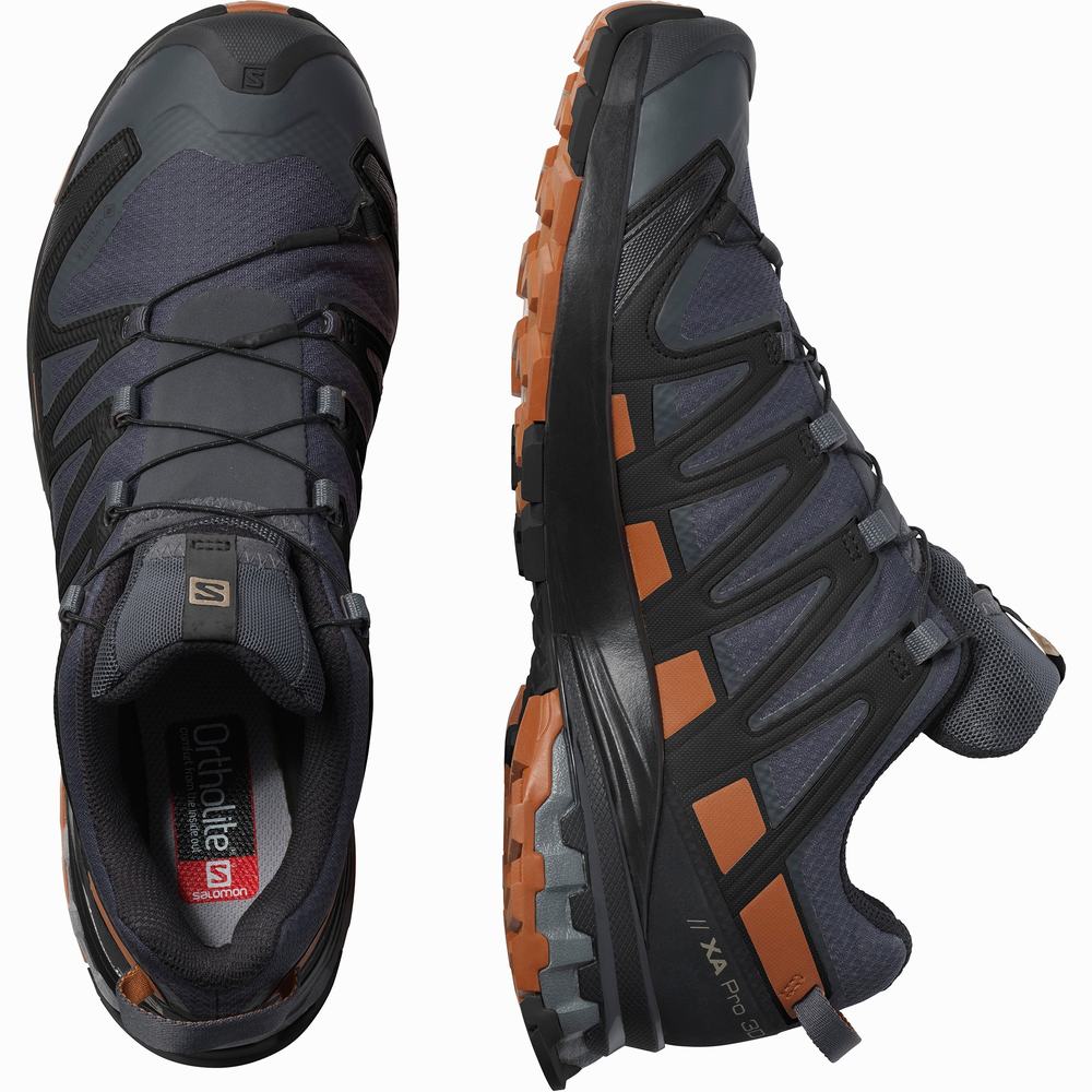 Men's Salomon Xa Pro 3d V8 Gore-tex Wide Hiking Shoes Navy/Black | NZ-6134029