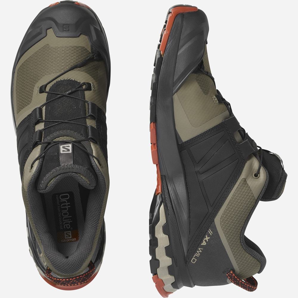 Men's Salomon Xa Wild Hiking Shoes Olive/Black/Dark Red | NZ-6827950