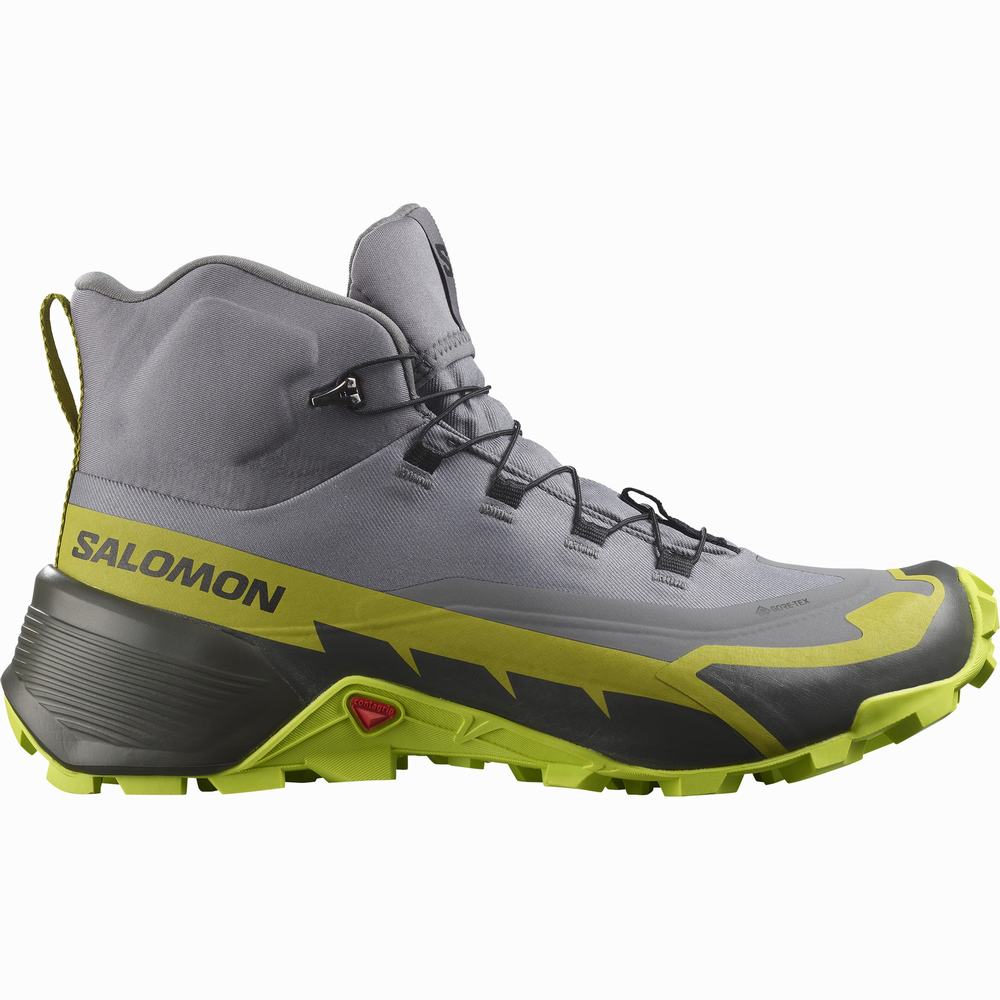 Men's Salomon Cross Hike 2 Mid Gore-tex Hiking Boots Grey/Light Green | NZ-1409756