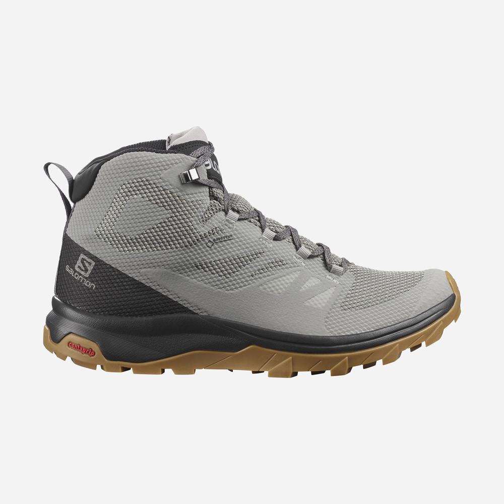 Men's Salomon Outline Mid Gore-tex Hiking Boots Grey/Black | NZ-0584632