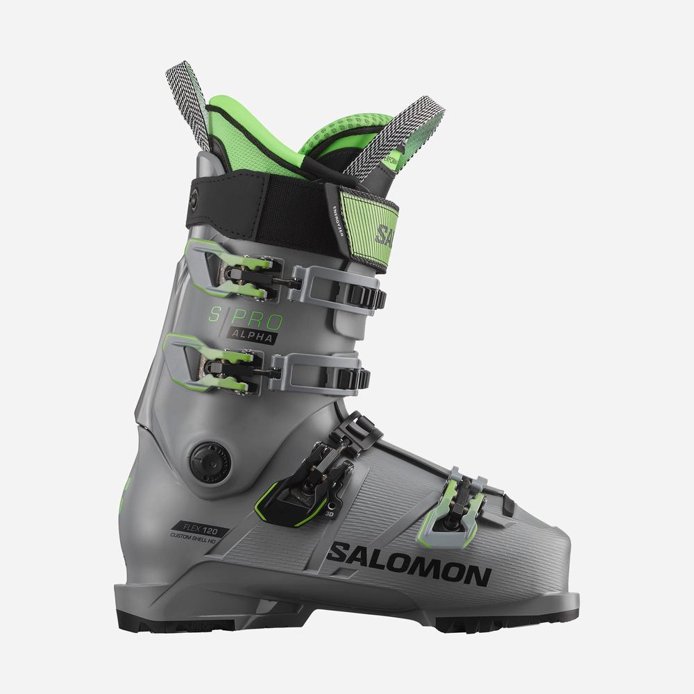 Men's Salomon S/Pro Alpha 120 Ski Boots Grey/Green/Black | NZ-1463987