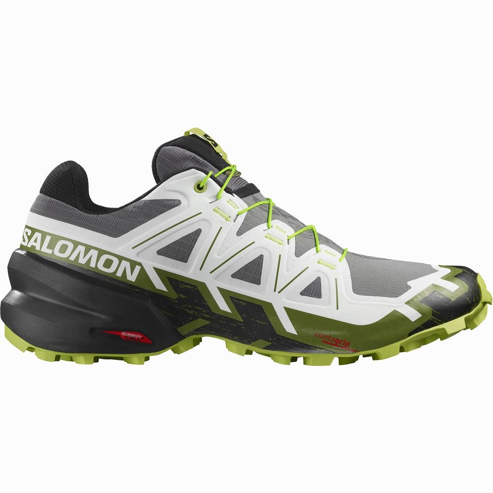 Men's Salomon Speedcross 6 Trail Running Shoes Black/White/Light Green | NZ-3729560
