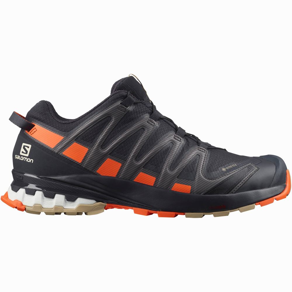 Men's Salomon Xa Pro 3d V8 Gore-tex Hiking Shoes Navy/Red Orange | NZ-2790863