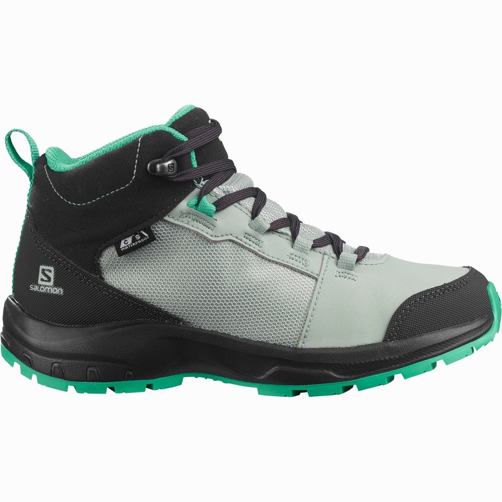 Kids' Salomon Outward Climasalomon™ Waterproof Hiking Shoes Light Turquoise Grey/Mint | NZ-3879062