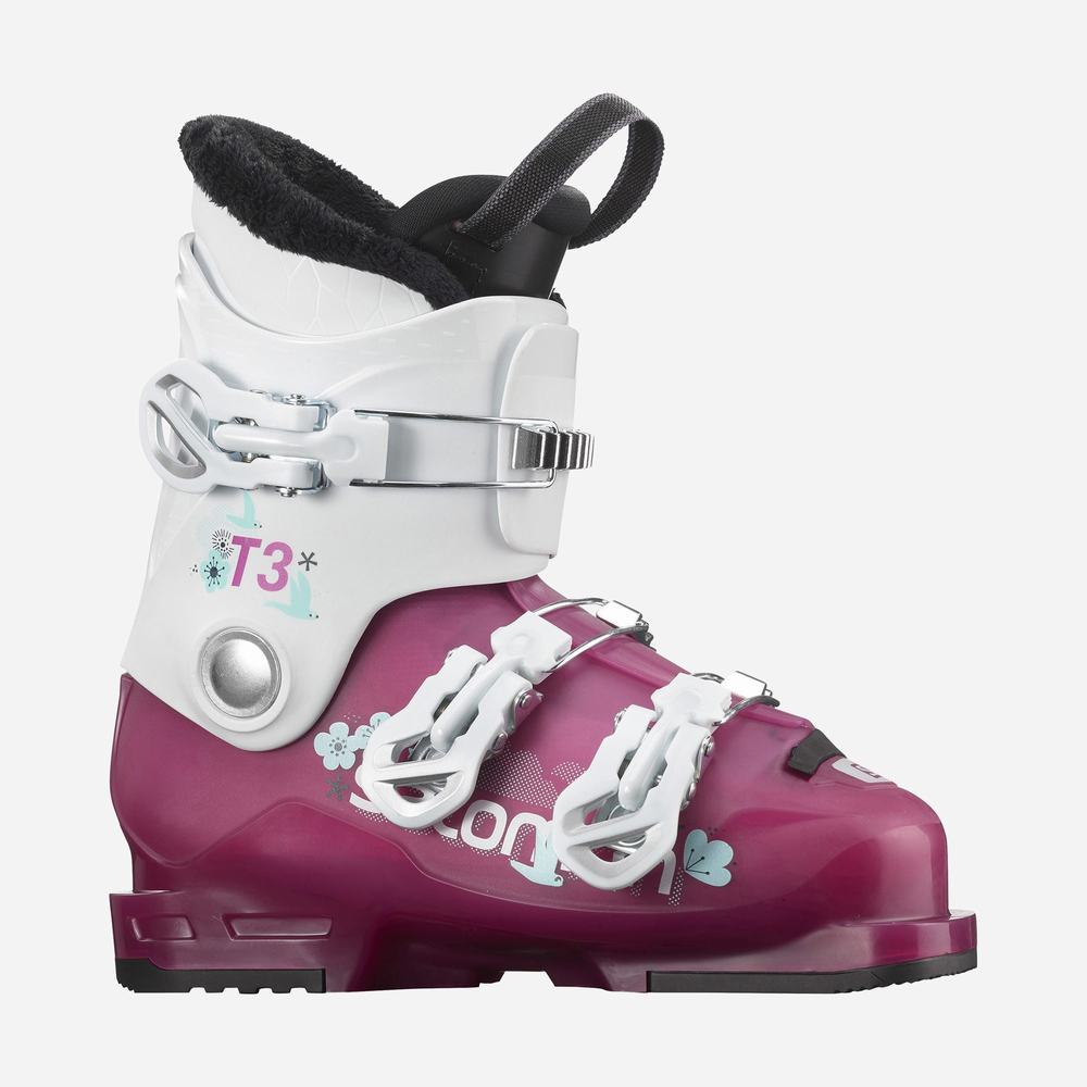 Kids' Salomon T3 Rt Girly Ski Boots Rose Purple/White | NZ-4816095