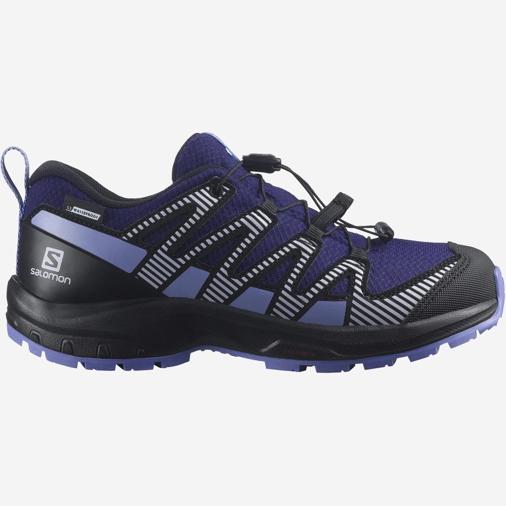Kids' Salomon Xa Pro V8 Climasalomon™ Waterproof Hiking Shoes Black/Purple | NZ-4038796
