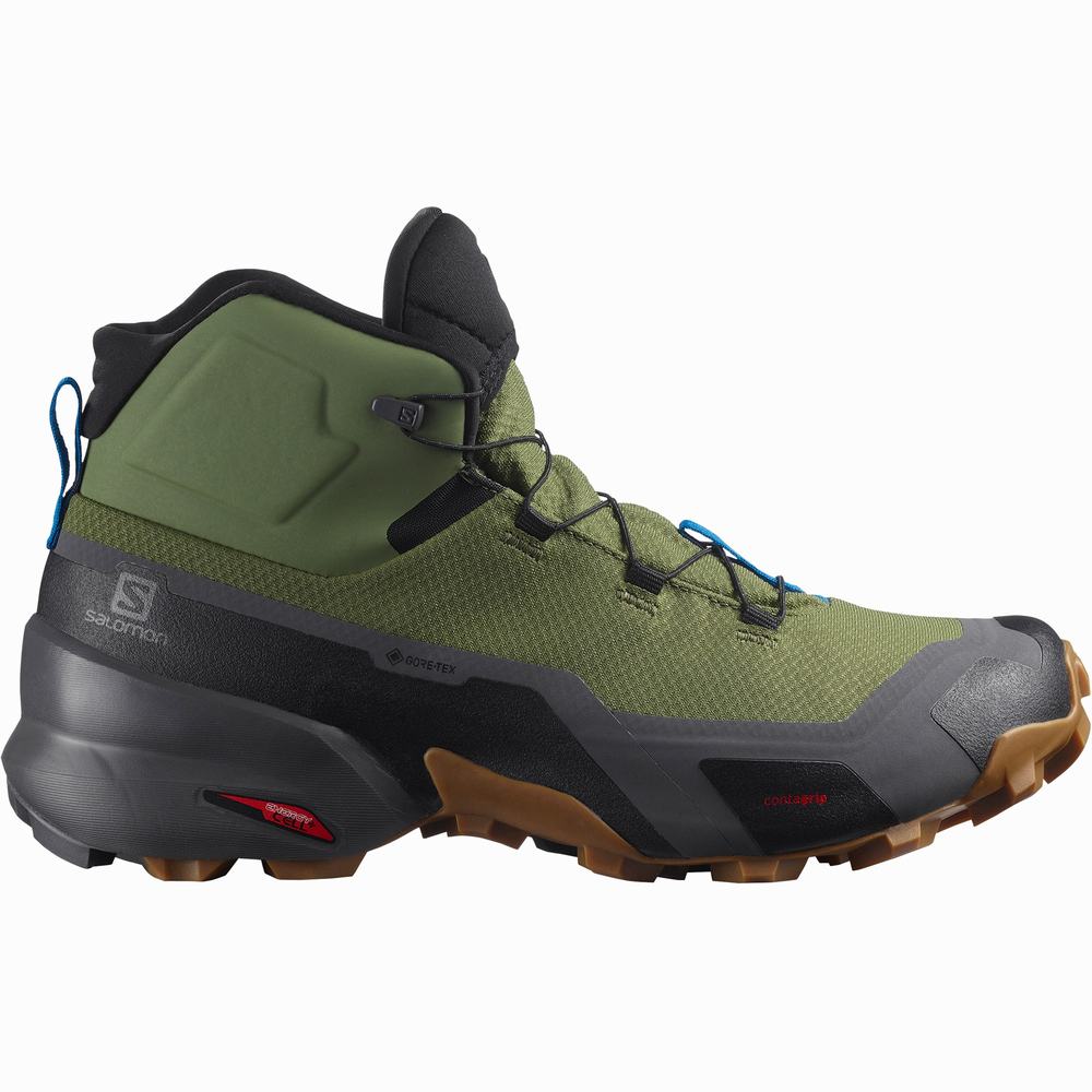 Men's Salomon Cross Hike Mid Gore-tex Hiking Boots Green/Black | NZ-6548723