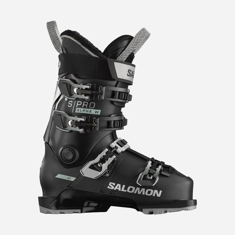 Women's Salomon S/Pro Alpha 80 Ski Boots Black/White/Silver | NZ-4381590